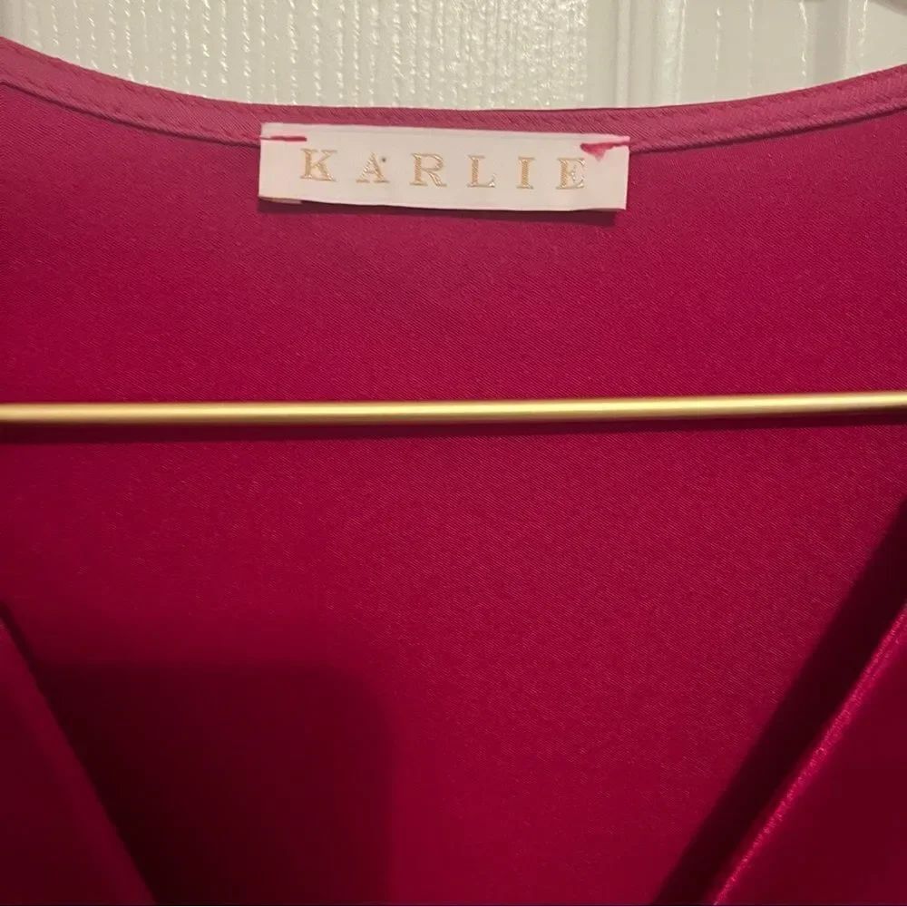 Karlie Deep Raspberry Satin Long Sleeve Dress - Picture 3 of 9